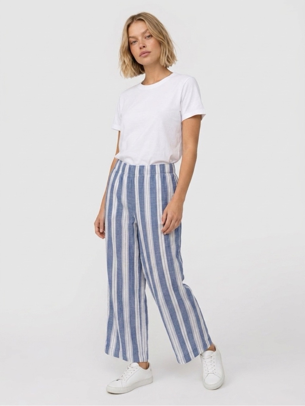 Old Navy Blue White Stripe Cotton Gauze Pull-On Pants Large Petite